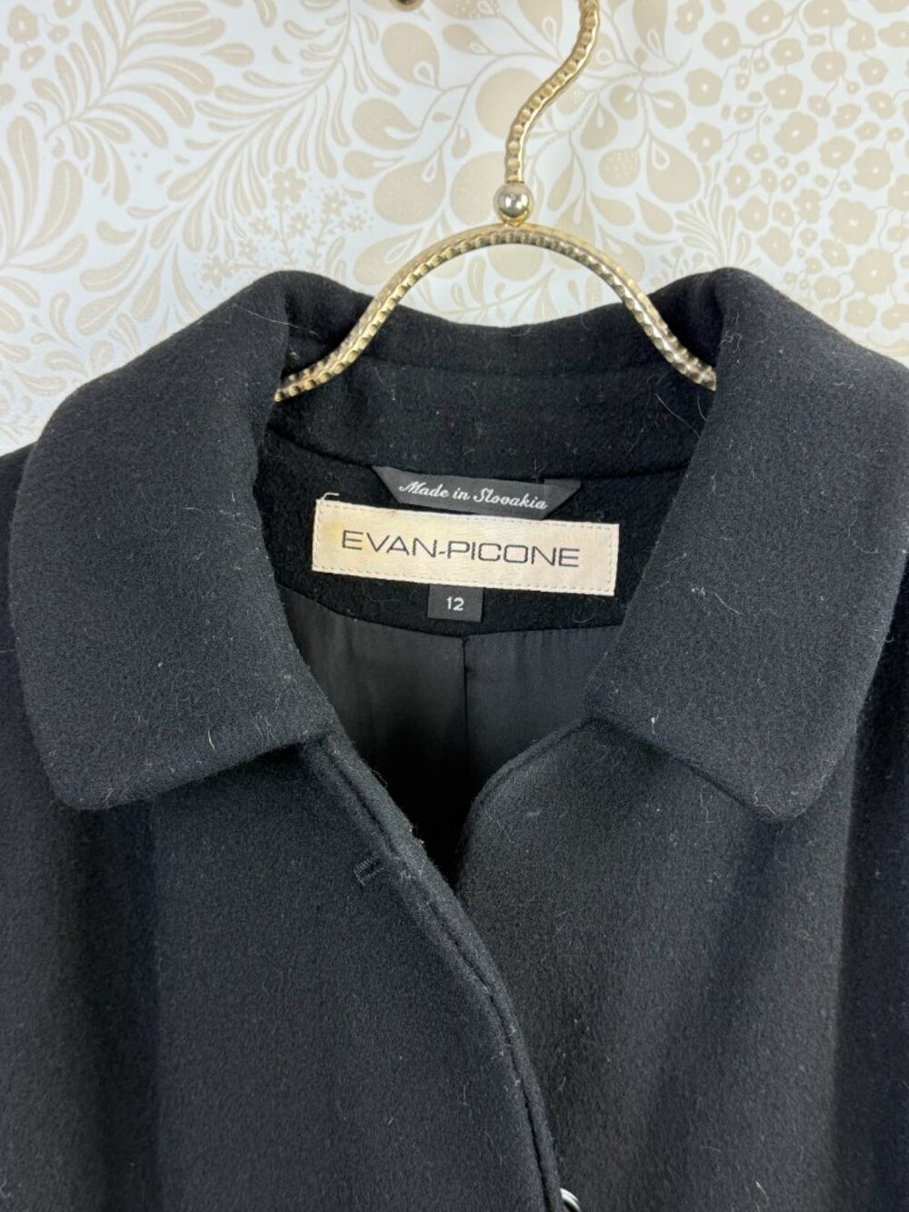 Evan Picone Vintage Imported Long Black Collared Dress Coat - Size - 12 - Picture 5 of 7